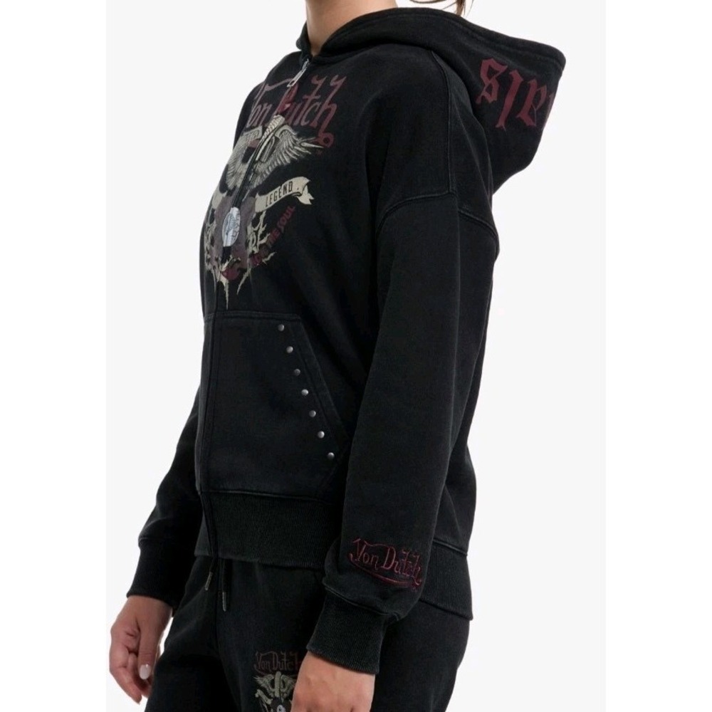 NEW Von Dutch Red Roses Eye Wings Studs Womens XL Zip Up Hoodie - Picture 3 of 7